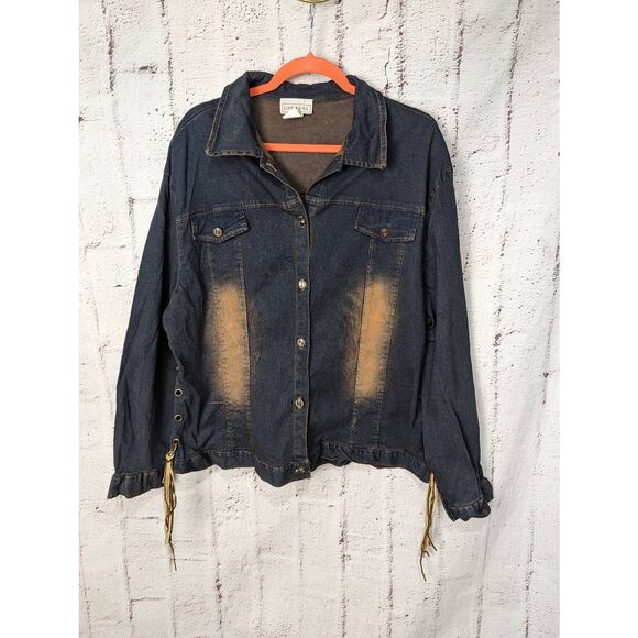 Love USA Denim Button up Shacket Western Cowgirl style Sz 3XL Stretchy Shirt Jea - Picture 1 of 7
